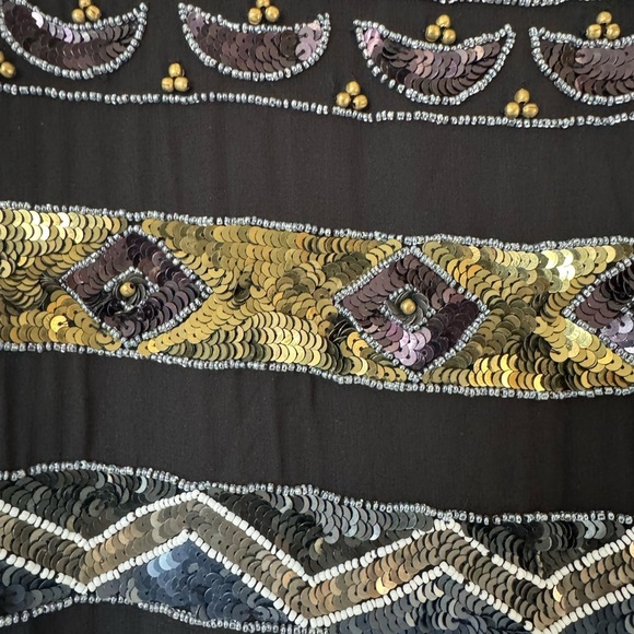 French Connection Black and Gold Sheath Mini‎ Dress with Bateau Neckline - Picture 3 of 8